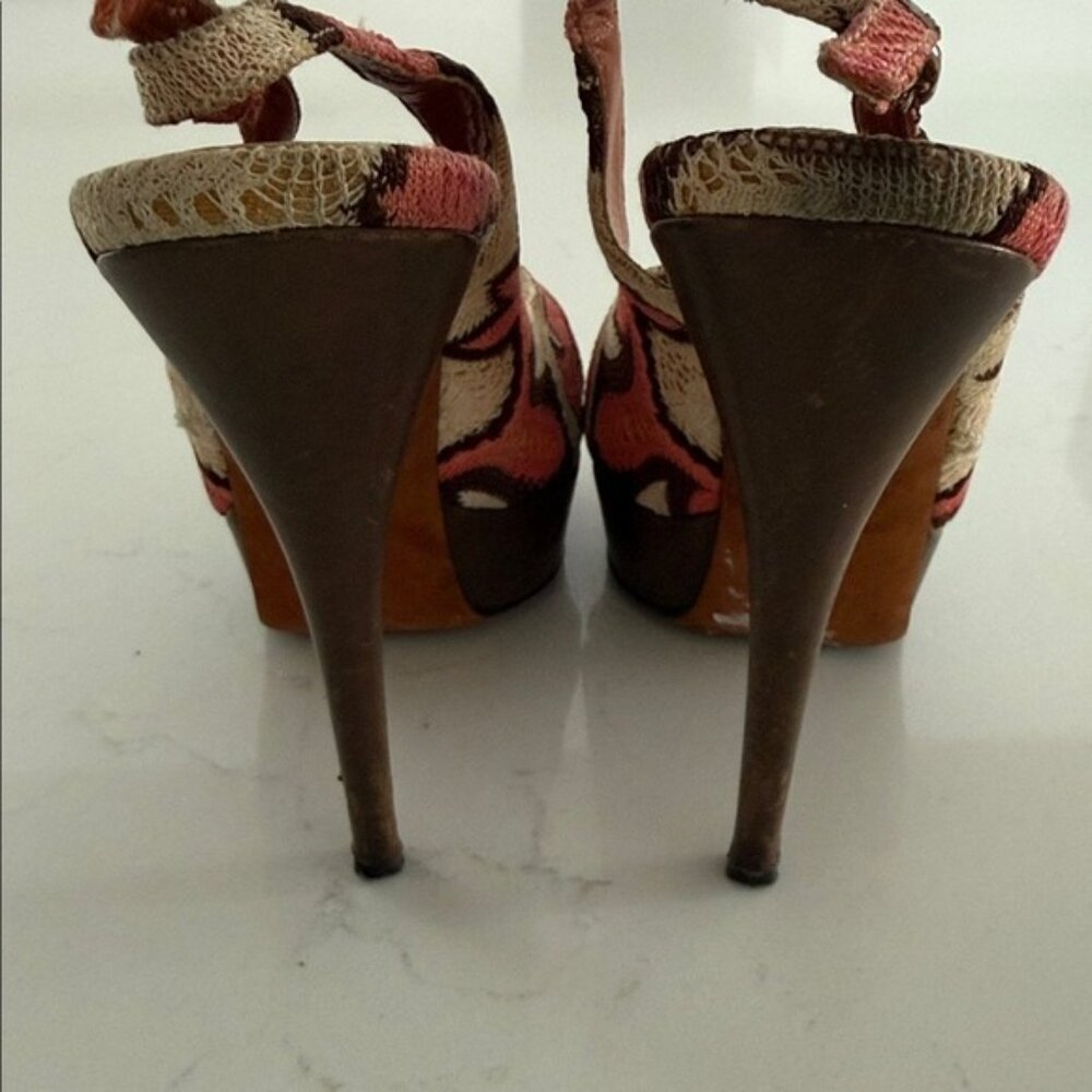 Missoni Slingback Heels Knit Pattern Peep Toe Italy Designer Size 9 Y2K Luxury - Picture 6 of 12
